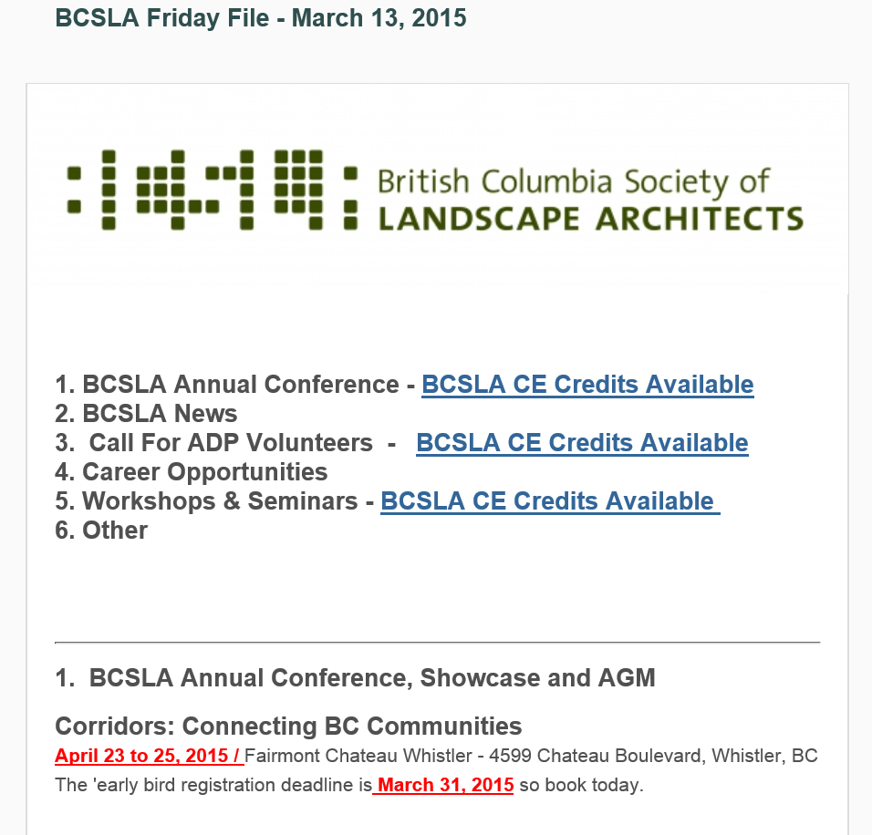 BCSLA Friday File March 13, 2015